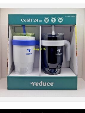 REDUCE 24 oz. Cold1 Tumbler, 2-Pack (Black & White With Blue Trim) New